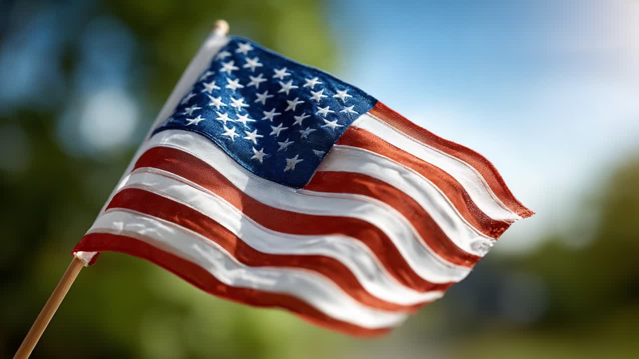 Bandiera Americana che Sventola Catturata in Movimento con Colori Vivaci e Texture Impressionante, Simbolo di Patriotismo e Identità Nazionale, che Evoca un Senso di Libertà e Orgoglio