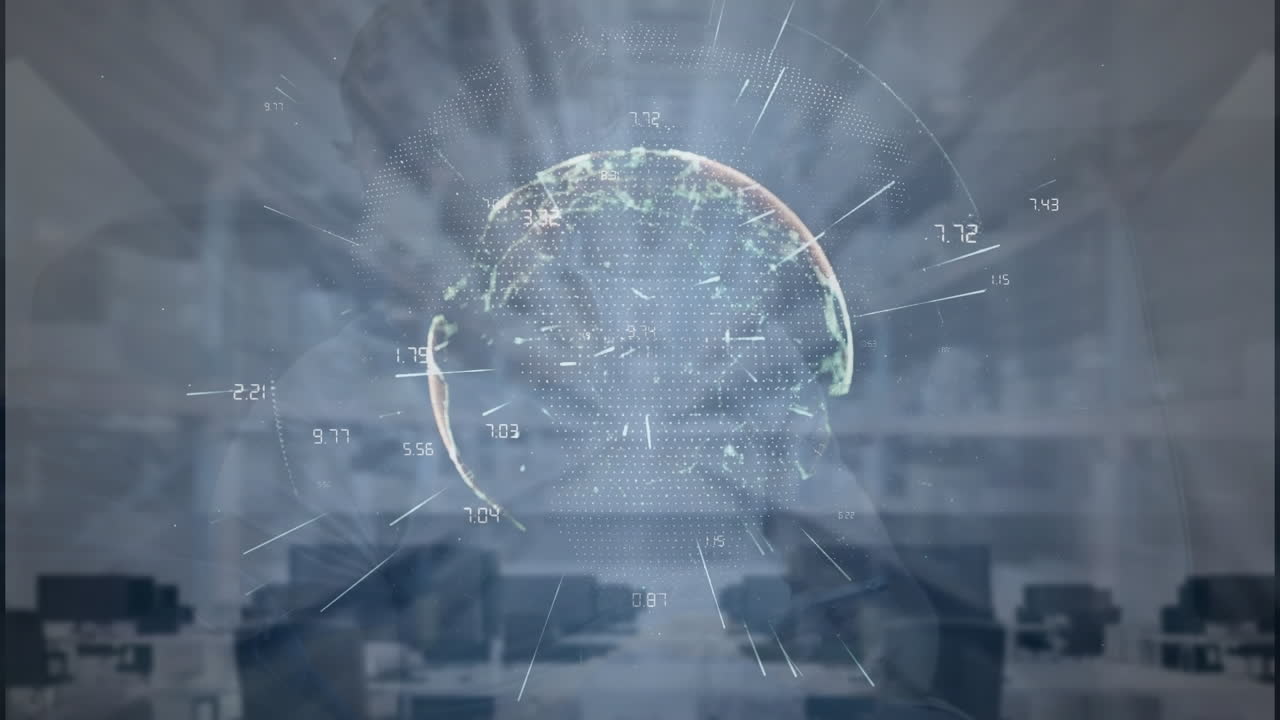 오피스 위의 데이터 처리와 함께 지구상의 애니메이션