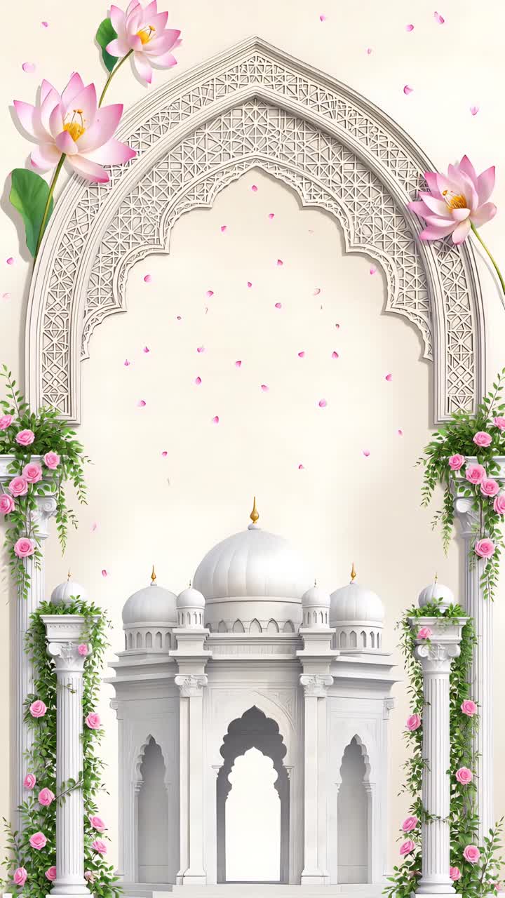 Sfondo Arco Nuziale Islamico con Loto Floreale e Padiglione Elegante 4K