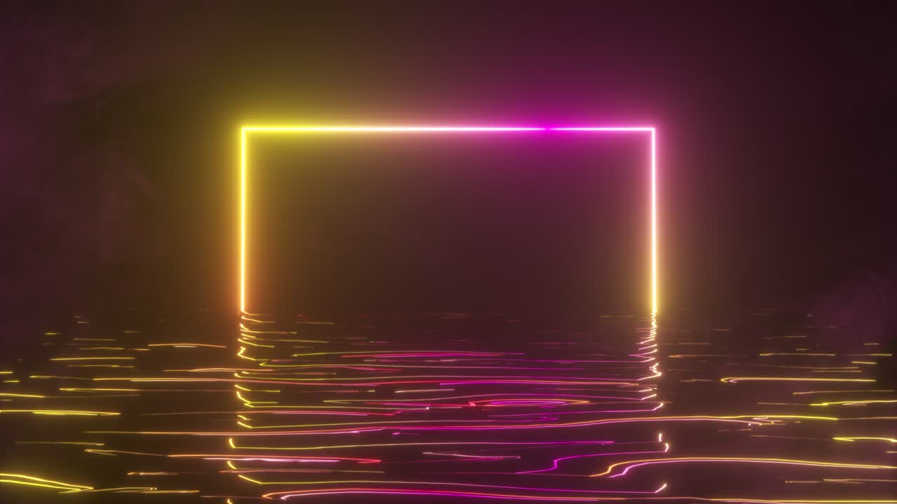 Neon Square Frame with Reflection on Water