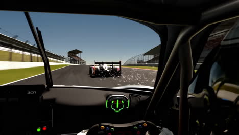 first-person view of high-speed car racing on a track