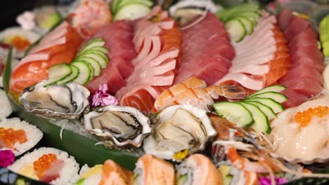 a colorful array of sushi and sashimi delicacies