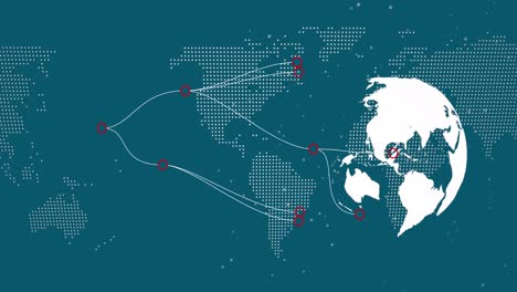 animación del procesamiento de datos y globo sobre fondo azul