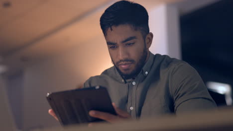 Business-man,-tablet-and-working-night-for-web