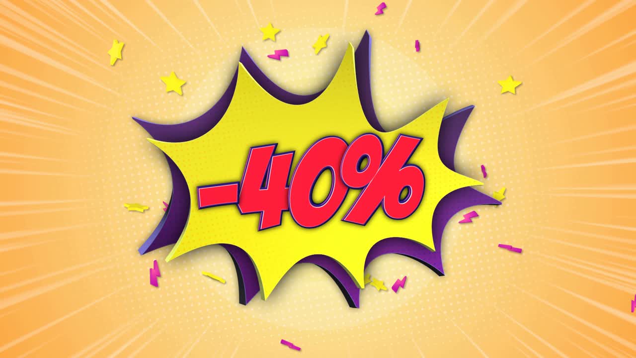 -40% de descuento en animación de texto cómico y burbuja de habla, con alfa mate, bucle, 4k