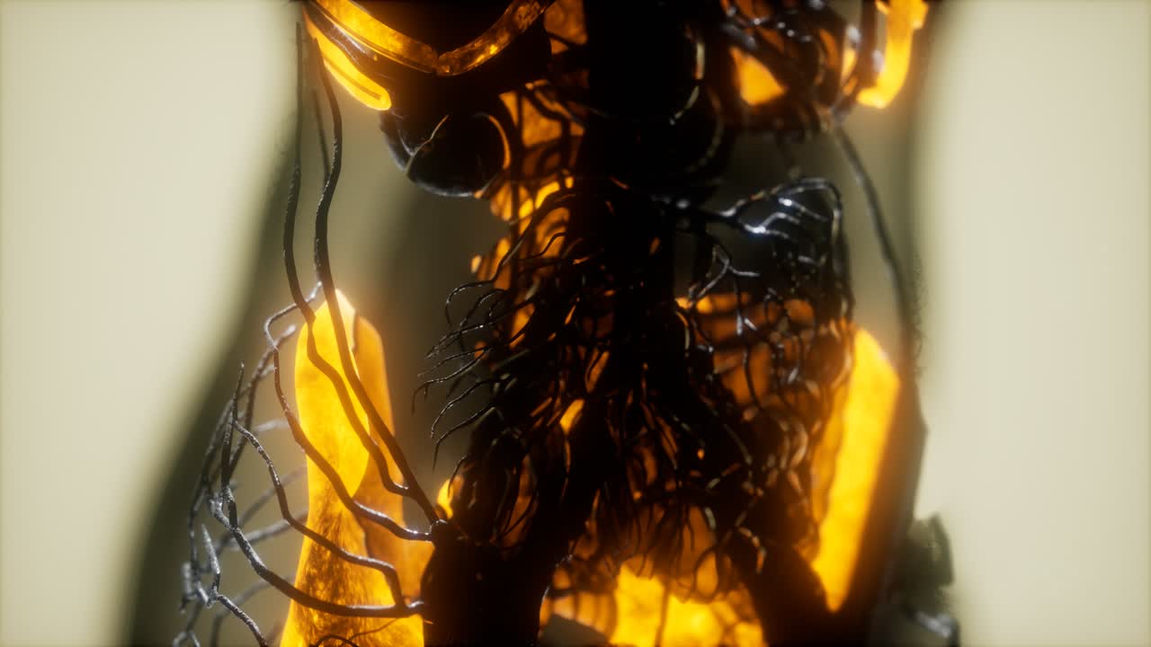 los huesos del esqueleto humano escanean brillando