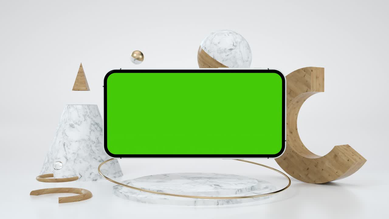 pantalla verde limpia teléfono móvil para presentación e blog de negocios o aplicación de juego. pantalla con clave de croma para publicidad maquillaje de sitio de espectáculo. animación 3d objetos de arte teléfono inteligente pantalla verde fondo nadie