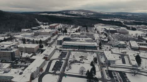 Faculty-Buildings-At-University-of-Sherbrooke-During-Winter-In-Sherbrooke-and-Longueuil,-Quebec,-Canada