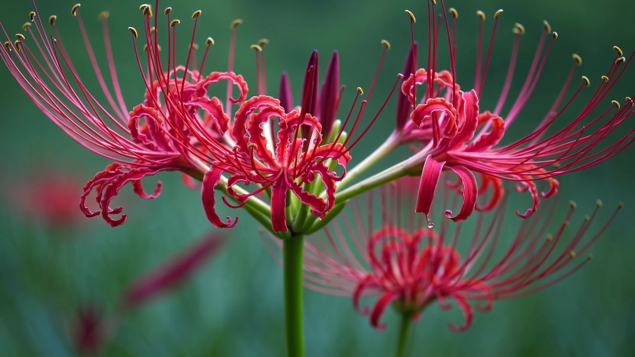 Giglio ragno rosso vivace in fiore in un giardino