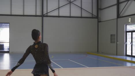 female gymnast performing at sports hall