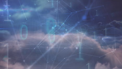 animazione di reti di connessioni con icone e globo sul cielo