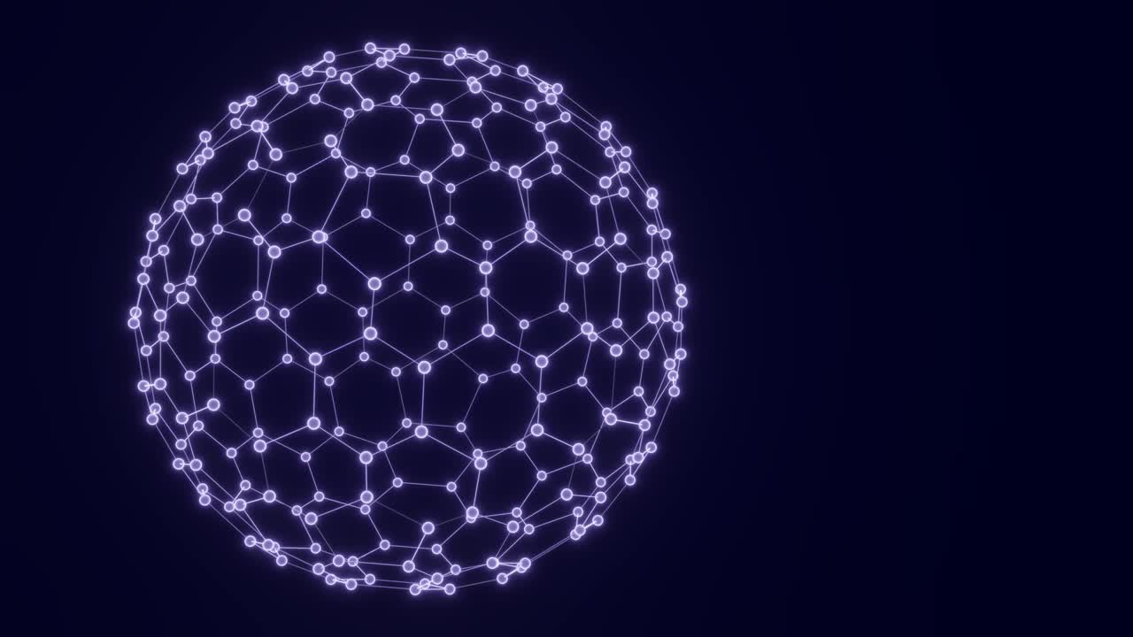 3d render: animación de bucle sin costuras de una red abstracta de nodos brillantes que giran en el espacio - se puede usar como metáfora para la red, internet, telecomunicaciones, blockchain, química, biotecnología