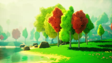 paisaje de bosque poli bajo estilizado