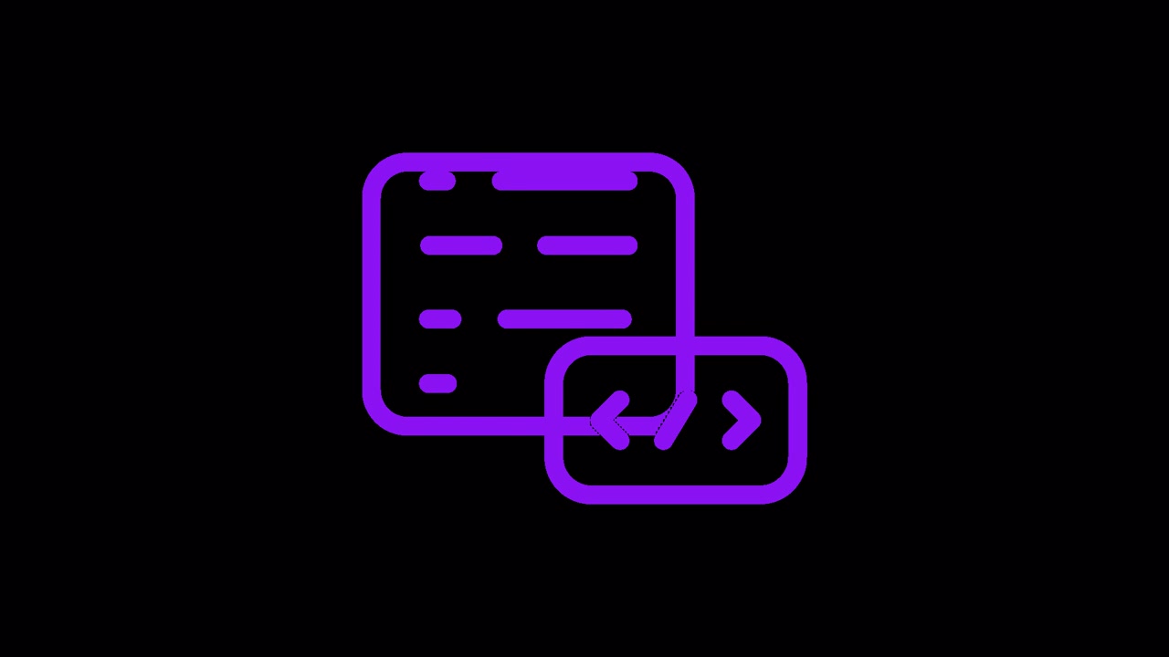 Animated Purple Code Snippet Icon on Black Background