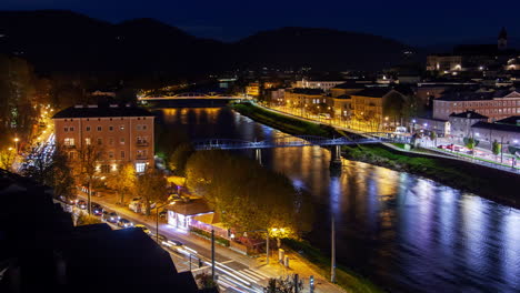 salzburg skyline at night in autumn