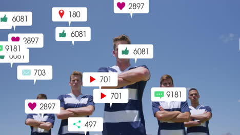 animación de iconos y procesamiento de datos sobre diversos jugadores de rugby