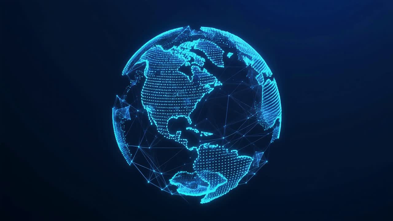 Futuristinen digitaalinen maapallo pyörivällä plexus-verkolla