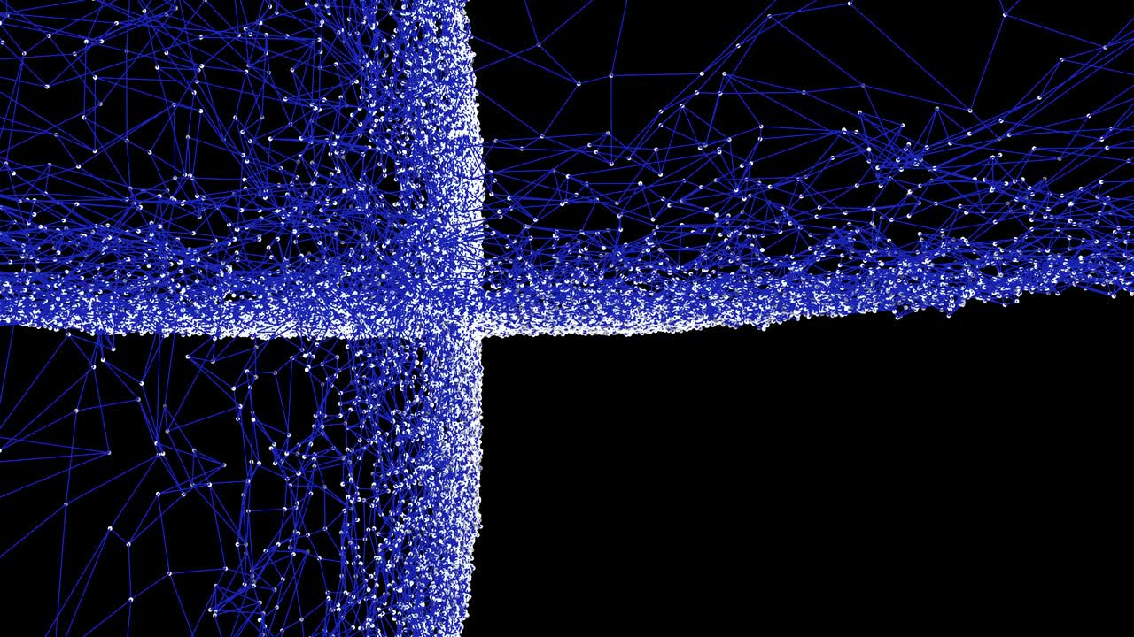 추상적인 점 입자와 와이어 프레임은 기술 데이터 연결으로 두 개의 패널에 있습니다.