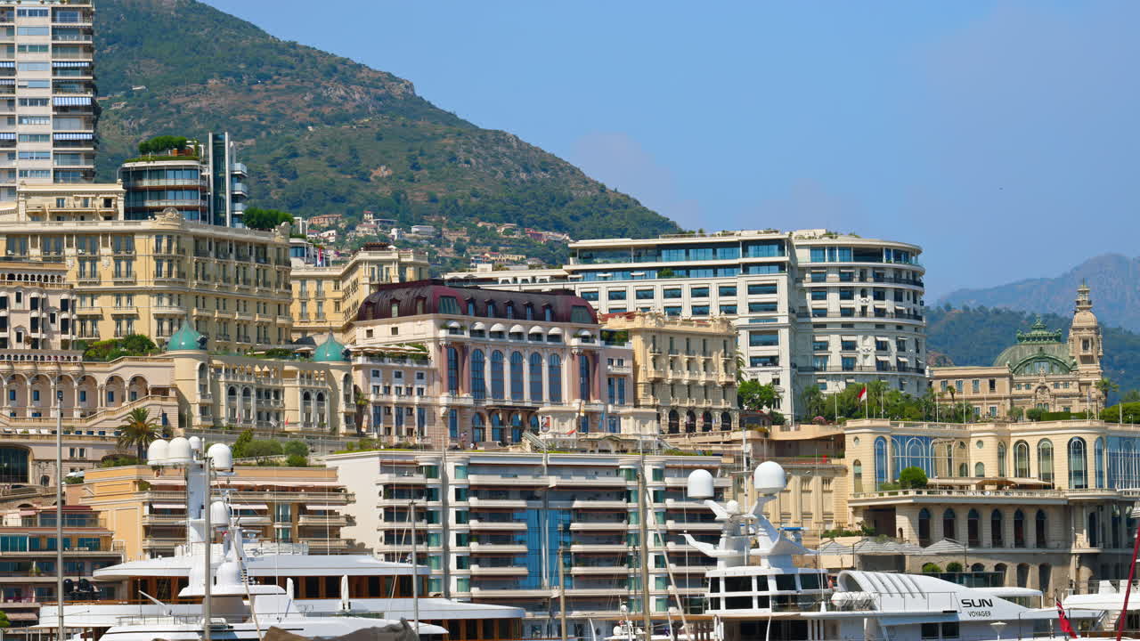 Aerial view of the skyline of Monaco in daylight