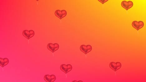 Animation-of-heart-shapes-flying-on-colourful-background