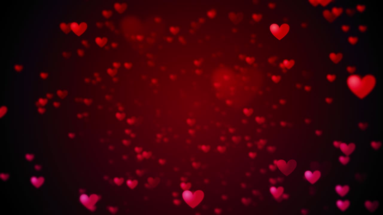 fondo abstracto del día de san valentín, volando corazones rojos y rosados y partículas concepto de valentines. fondo de vacaciones animación de bucle 4k