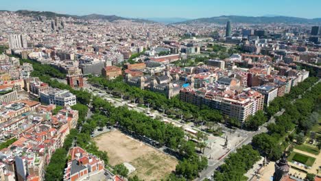 aerial view of barcelona urban skyline and the arc de triomf or arco de triunfo in spanish, a triumphal arch in the city of barcelona