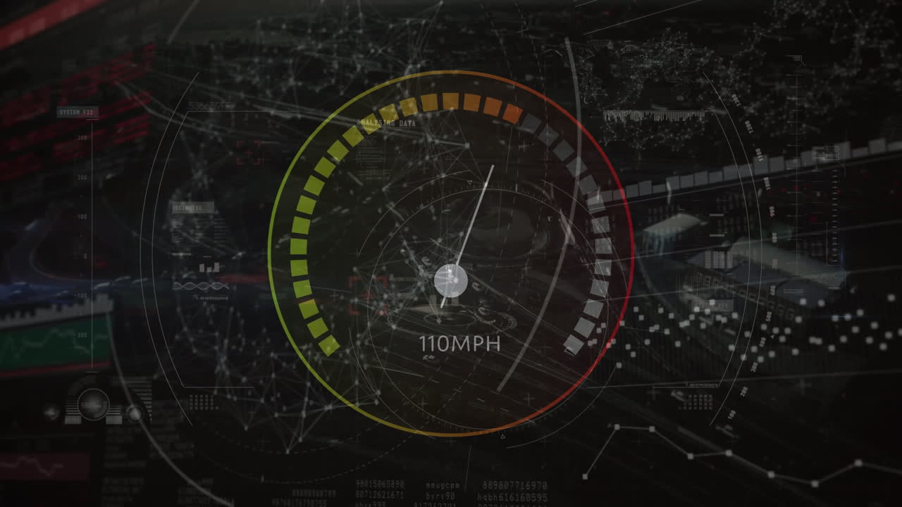 animación del escaneo de alcance y la red de conexiones sobre el paisaje urbano