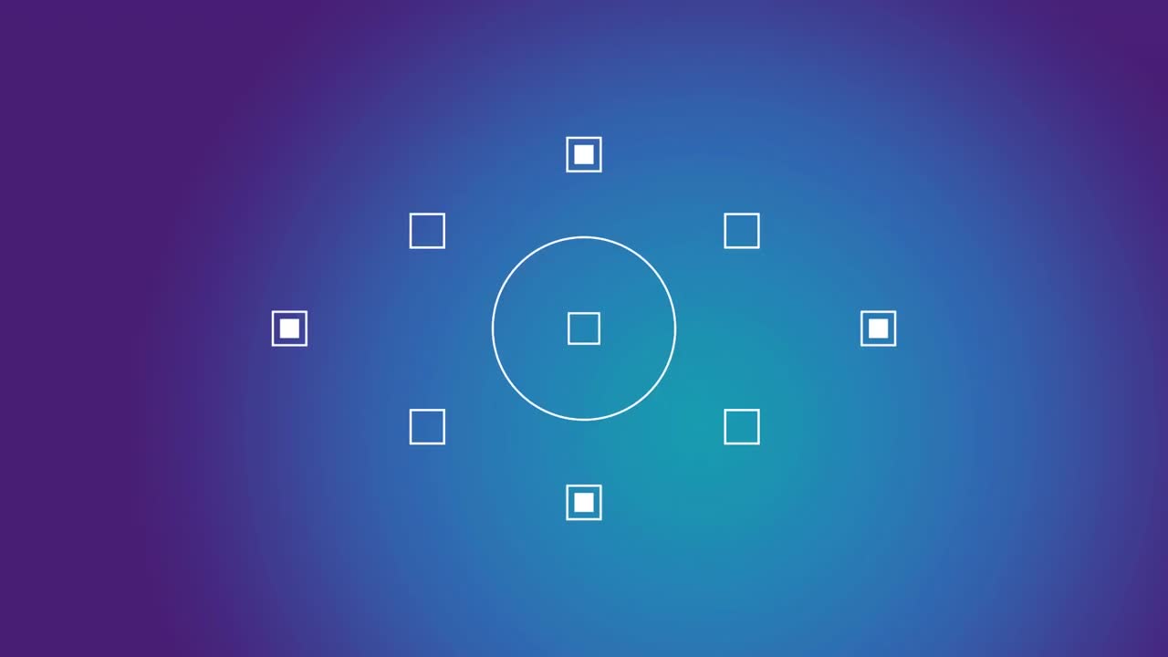 animación de formas abstractas que se mueven contra el espacio de copia en un fondo de gradiente azul.