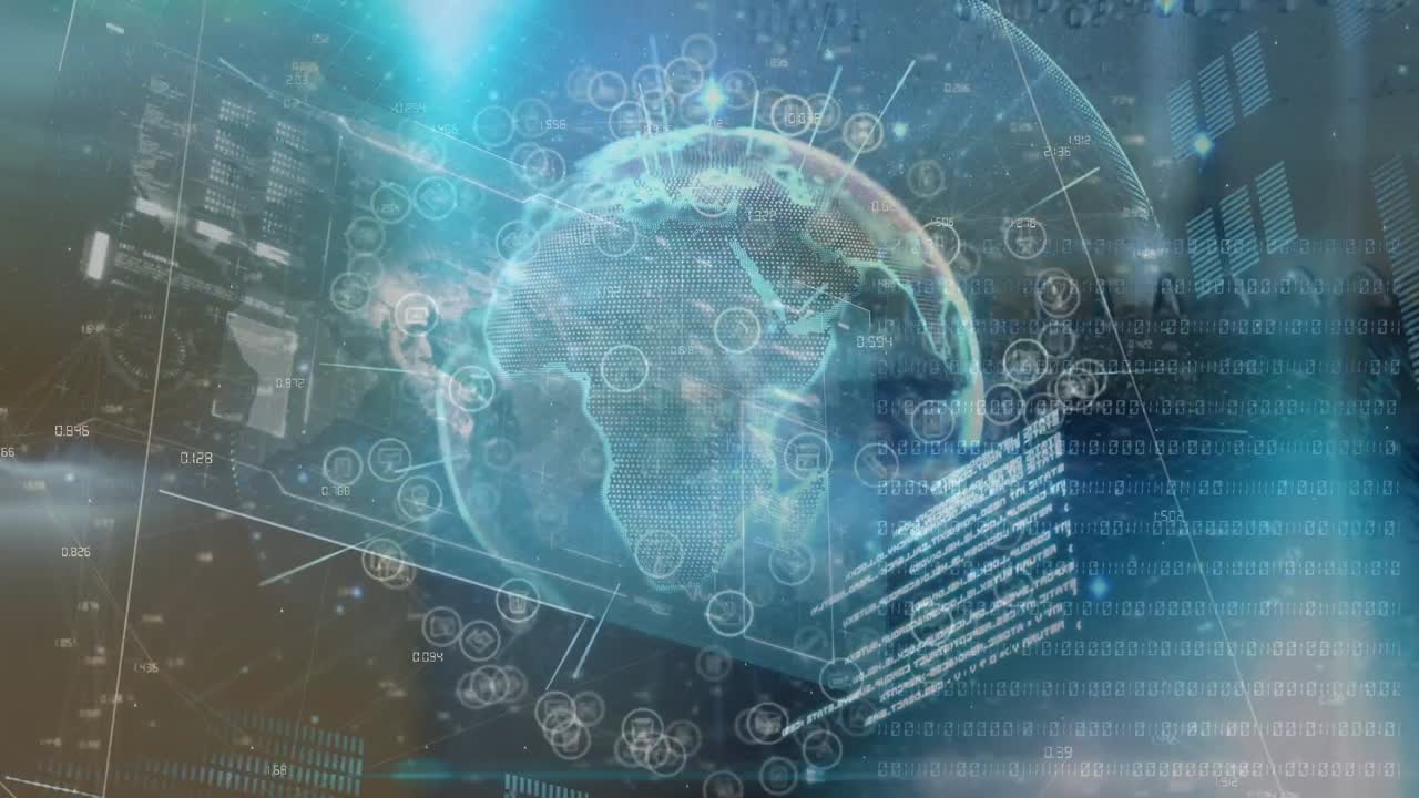 컴퓨터 그래픽 인터페이스에서 지구에 대한 금융 데이터 처리의 애니메이션