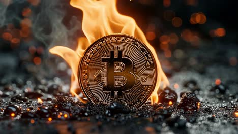 bitcoin burning in flames amidst market turmoil