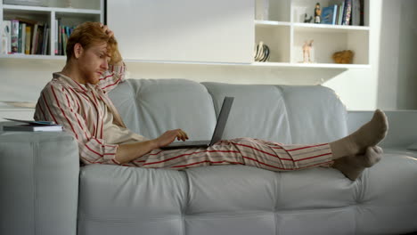 businessman working laptop computer at remote office. busy freelancer surf web