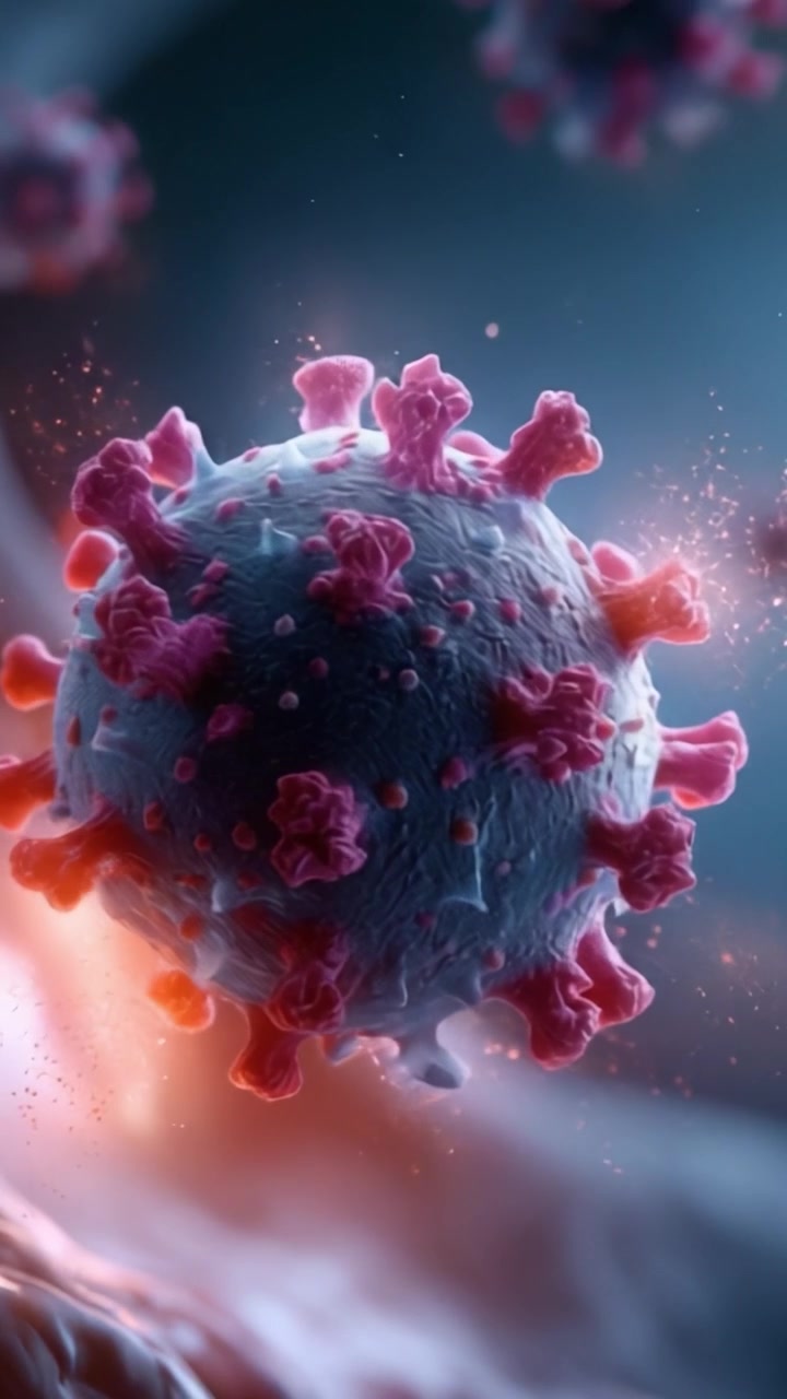 Uno sguardo dettagliato alla struttura e alle caratteristiche di un virus, evidenziandone le peculiarità e il design intricato con straordinari dettagli grafici.
