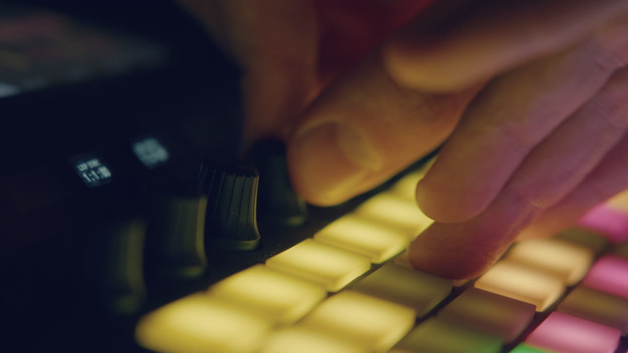 Close-Up of Hands Playing Electronic Music on a MIDI Controller
