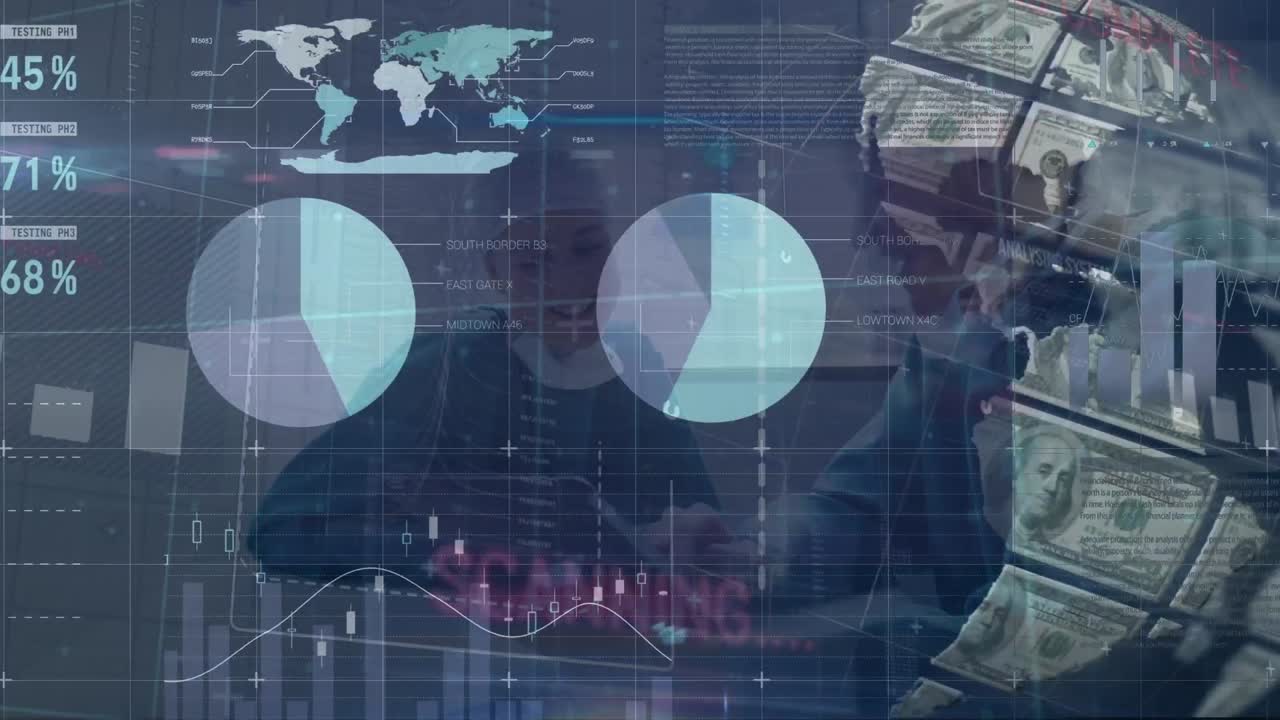 Animasi pemrosesan data dan globe di atas beberapa dokter yang beragam