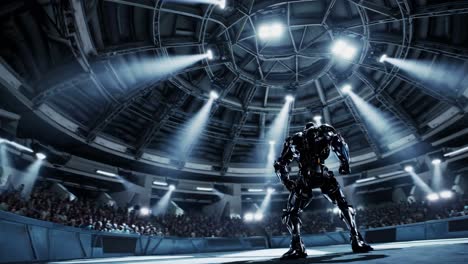 robot in futuristic arena with crowd