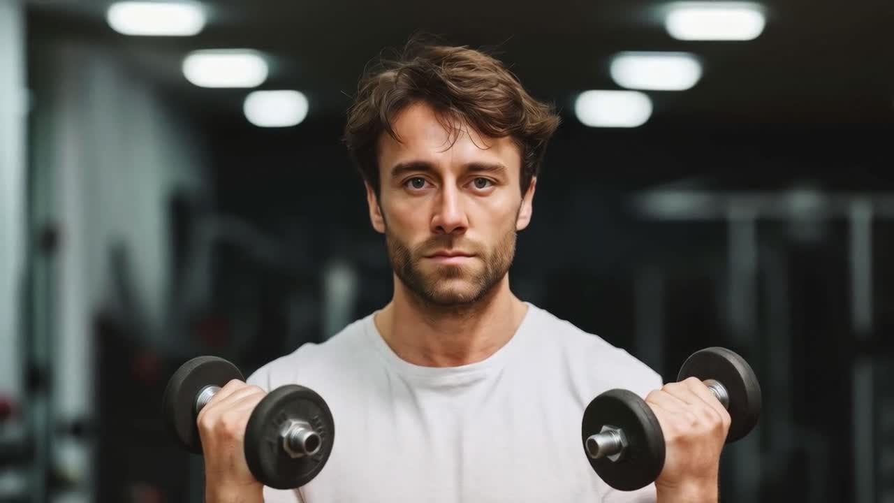Man lyfter hantlar på gymmet