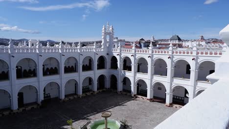 Pan-across-interior-courtyard-of-San-Felipe-de-Neri-convent-in-Bolivia