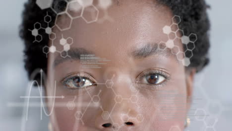 animation of scientific data processing over african american female scientist