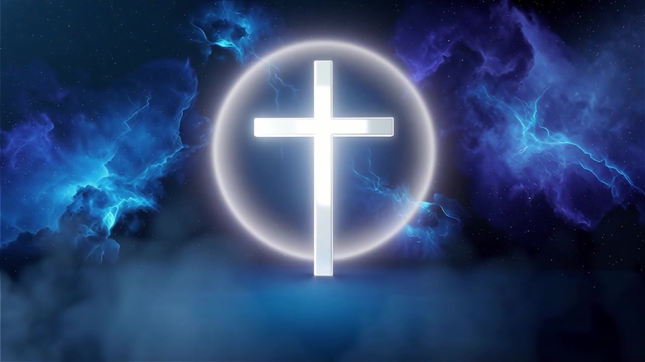 Croce Cristiana Luce Celestiale Sfondo per il Culto.