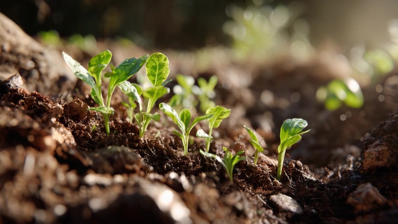 The Transformation of Seedlings: Life Emerging from Soil as Green Leaves Stretch Toward Sunlight, Symbolizing Growth and Renewal in Nature's Cycle