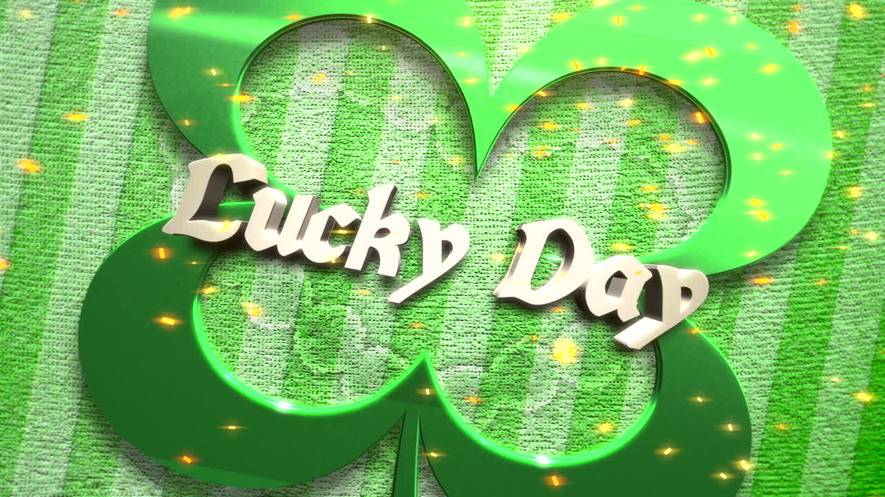 día de suerte con trébol y brillos dorados voladores en un patrón de rayas