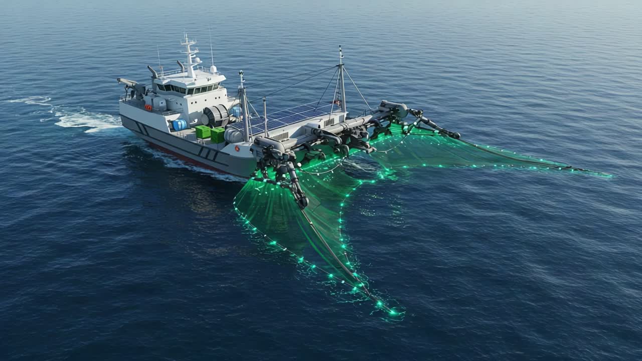 Innovative Fishing Vessel Utilizing Advanced LED Technology for Sustainable Trawling Practices in Open Ocean Waters