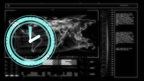 animación del reloj y el procesamiento de datos sobre fondo negro