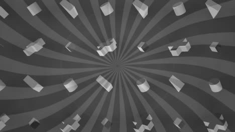 animación de filas de formas sobre formas giratorias.