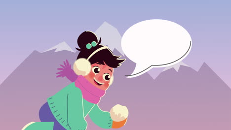girl wearing winter clothes talking in the snowscape scene