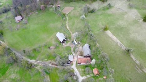 aerial drone view of rural houses in slovenia