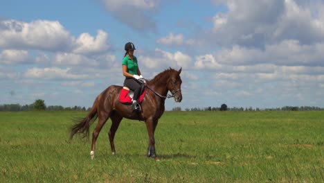 mujer a caballo en un campo