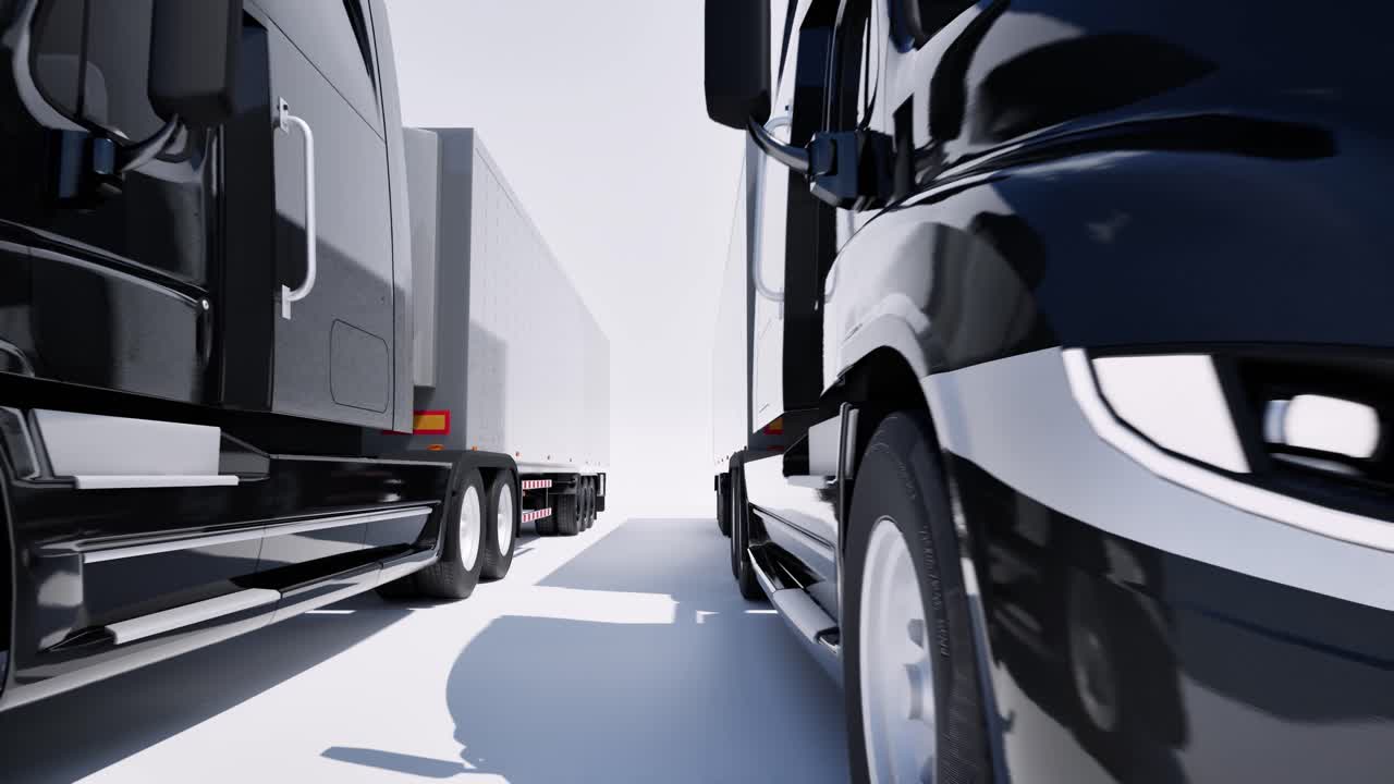 미국 스타일의 검은색 반 트럭과 색 배경의 트레일러 3d 애니메이션 카메라  아웃