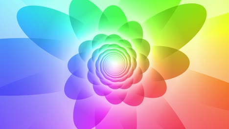 colorful rainbow gradient flower petals spiral animation. abstract floral looped animated background