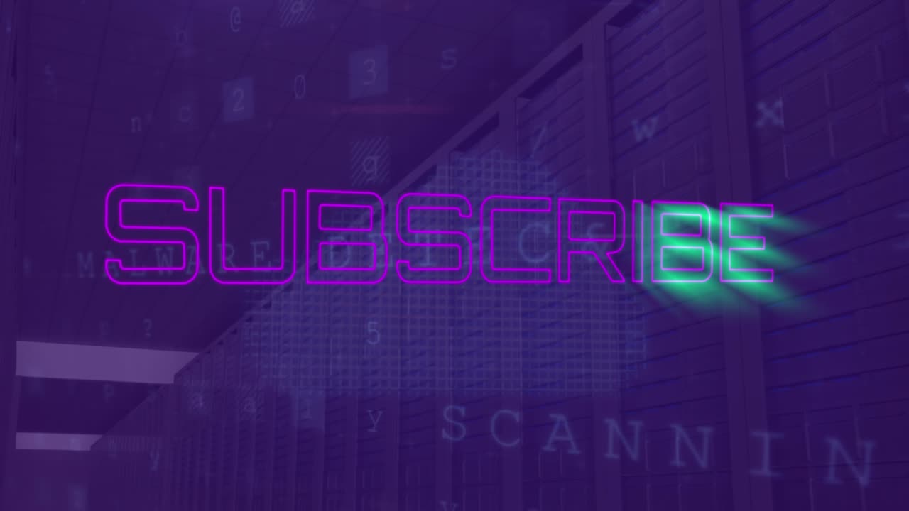 Animation of subscribe text with data processing over server room